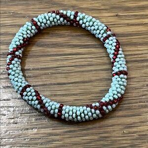 Beaded Bracelet - Red and Cream seed beeds